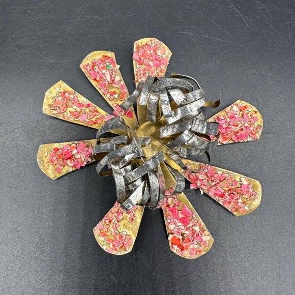 Vintage Flower Christmas Ornaments Handmade Tin Metal Pink Gold Floral Retro - Picture 6 of 7